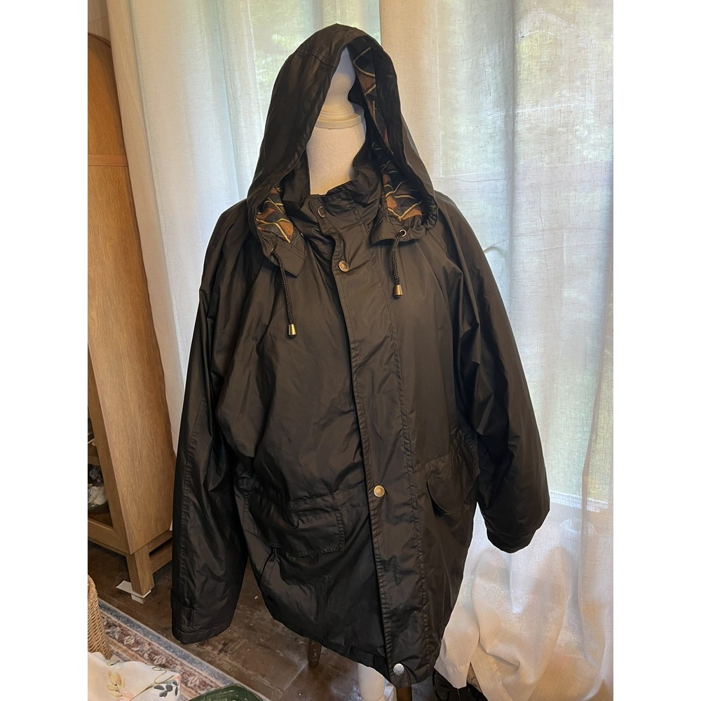 London Fog Womens M Black Removable Hood Rain Coat Jacket Adjustable Flannel